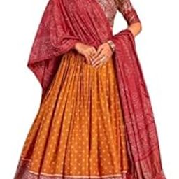 Women,s Tussar Silk With Leheriya And Foil Print Lehenga choli Set (YELLOW)-picture-47