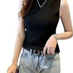 Women Vest Knitted T-Shirt Women's Turtleneck Loose Slip Sleeveless Slim Regular Fit Tank Top-picture-25