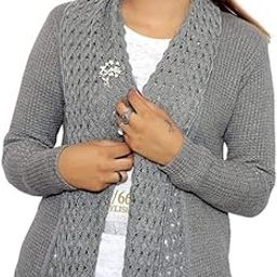Women Ladies Girls Winter Wear Woolen Open Front Longline Hem Long Sleeves Shrug Cardigan-0