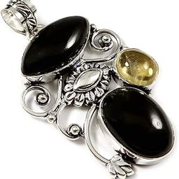 Goyal Craft Black Onyx Natural Gemstone Silver Plated Men and Women Pendant Jewellery GPCV-33-image-29