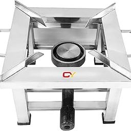 CAY Stainless Steel Single Burner Square Tea Camping Stove Gas Bhatti with All Accessories (Silver; 10 L X 10 W X 8 H Inch)-image-45