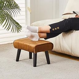 ObalTure Small Footstool Velvet Ottoman Foot Rest with Padded Seat Curved Foot Stool Set of 1 with Wooden Legs Portable Seating Stool for Living Room Bedroom Entryway Brown-image-38