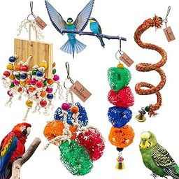 GREENBIRDS Combo Set of 2 Bird Mesh Hanging Toys, 1 Chewable Hanging Toy, and 1 Spiral Bird Chew Toy Cage Hanging Accessories for Pet Birds-image-101