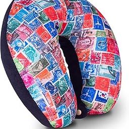 HOOPY Travel Neck Pillow in Soft Fabric for Head, Neck, Shoulder Support Filled with Soft Memory Foam Filling | Multi Purpose Neck Pillow| Neck Rest | Neck Pain | Stamp Print-9