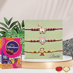 Alaukik Kids Rakhi Set Of 3 With Chocolate Gift Pack, Handmade Rakhis For Rakhi Celebrations,Roli Chawal Card And Best Wishes Card,80 Grams-image-77