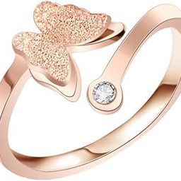 Rings for Women Charming Dual Butterfly Ring Surgical Steel 18K Real Rose Gold Plated Ring for Girls and Women.-image-94