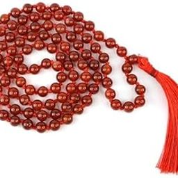 Gemstone Gallery गोमेद माला Red Garnet Mala Original Certified Outstanding Red Onyx Mala 108 Beads Gomedhikam Stone Mala Fashionable Hessonite Jaap Mala Lal Moti Ki Mala Round Bead Mala Red Moti Mala-30
