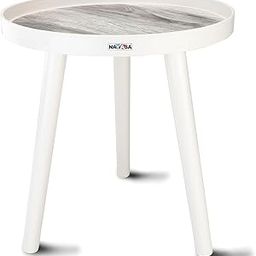 Nayasa Plastic Round Modern Side Coffee Table with an Asthetic Wooden Print, White & Grey-image-9