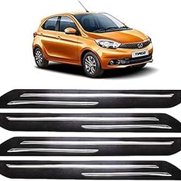 Fabtec Rubber Car Bumper Protector Guard with Double Chrome Strip for Tata Tiago 4Pcs Black-29