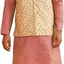 sojanya (Since 1958 Men's Silk Blend Self Design Pink Kurta With Pyjama & Nehru Jacket-picture-9