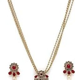 Eye-Catching Maroon Stone Multistring Long Necklace Set And Earring | Jewellery Set For Women (NS105688)-image-19