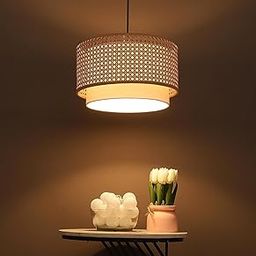 AKWAY Bamboo Hanging lamp for Living Room | Rattan Hanging lamp | Cane Pendant Light for Home Decoration (12" Dia x 6" H) (Bulb not Included)-image-28