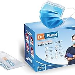 DR PLANET Melt-Blown SMMS Fabric 4 Ply Disposable Face Mask, Reusable Travel Pouch, Breathable Protection Single Use Facial Cover with Elastic Earloop and Nose Clip (Blue) for Unisex-0