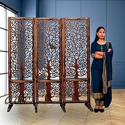 Aarsun Handmade Wooden Room Partition | 3 Panel with Stand | Room Divider Partition for Living Room-image-38