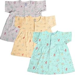Baby Girls Printed Half Sleeves Cotton Frock Regular Wear Knee Length Midi Dress for Girls Clothes Pack of 3-image-13