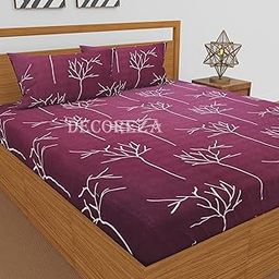 280 TC Cotton Feel All Around Elastic Fitted Bedsheets,Elastic Fitted Bedsheets Queen Size,Bedsheet for Double Bed Elastic Fitted with 2 Pillow Covers,Size - 60 x 78 x 8 Inch,Maroon Tree-picture-7