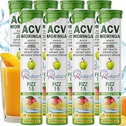 Raskam Apple Cider Vinegar (ACV) Moringa | Master Your Appetite & Boost Immunity | Natural Energy with Antioxidants | No Added Sugar | Tropical Mango Flavor | 15 Fizz Tablets (500mg) Pack of 8-22