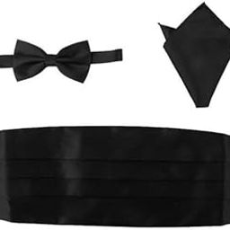 4X3Pcs Men'S Satin Bow Tie Cummerbund Hanky Handkerchief Black | Mens Accessories | Ties-image-4