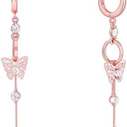925 Silver Rose Gold Plated Shining Butterfly Earrings Pendant with Link Chain | Gifts for Women & Girls-20