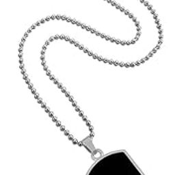 Unisex Black Plated Stainless Steel Fancy & Stylish Solid Army Military Theme Step Edge Dog Tag Single Plate Pendant Locket Necklace With Ball Chain-image-42