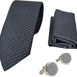 Grey Pindot Italian Tie Pocket Square & Matching Cufflink Set in Elegant Leather Gift Box – Premium Formal Men’s Combo-image-53