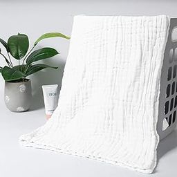 MOM'S HOME Baby Super Soft Absorbent Muslin 6 Layer wash Towel- 100X100 CM - (0-3 Years)- White-23