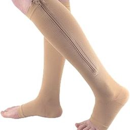 COZY nose - Compression Socks Stockings with Open Toe - Zipper for Wide Calf Support and Plus Size - Physical Therapy for Women and Men - Best Stocking for Edema, Swollen, Nurses, Pregnancy, Recovery Leg Knee High Sports Length, Better Blood Circulation - 1 Pair (L/XL, Beige)-image-10
