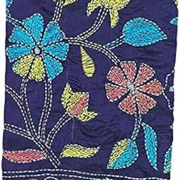 Women's Hand Embroidered Kantha Work Silk Blouse Material - 1 Meter; 725042-image-82