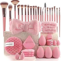 MAYCREATE® Makeup Brush Tool Set Synthetic Foundation Powder Concealers Eye shadows Blush Makeup Brushes (Pink, 40Pcs Set) - Pink-image-52