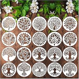 Boqon 20pcs 4in Tree Stencils: Reusable Tree of Life & Natural Tree Template for Painting on Wood, Plastic, Canvas & DIY Crafts-image-15