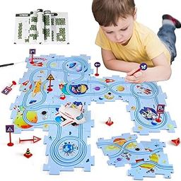 XAZASTOV Puzzle Track Cars for Children 3 4 5 6 Years, Puzzle Car Toy with Electric Vehicles, Track Game with Vehicles Puzzle Educational Toy for Boys and Girls, Blue-image-56