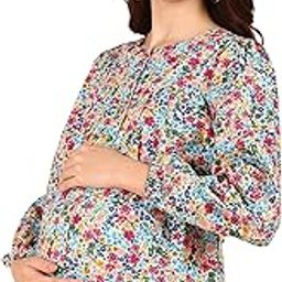 Maternity Zipless Feeding Top for Women | 100% Soft Cotton Pre & Post Pregnancy Floral Printed Top for Pregnant Woman | Nursing Top for Easy Breastfeeding for Mothers (Blue)-image-29