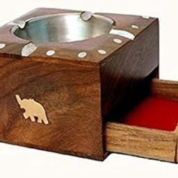 ART AND CRAFT INDIA Table Top Decorative Handmade Sheesham Wooden Ashtray with Drawer (Cigarette/Cigrate/Cigar Holder) (5 inch, Brown)-image-28