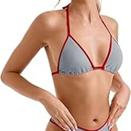 Women's Poly Lycra Bikini Extreme Thong Bikini Set Swimsuit, Burgundy G String Bikini Microkini Set-picture-0