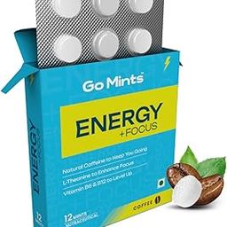 Go Mints - Energy + Focus | Caffeinated Mints for Sustained Energy & Quick Brain Boost | Natural Caffeine, L-Theanine | Sugar Free & Vegan | Pack of 1 (12 Mints), Coffee Flavour-picture-0