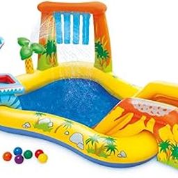 VWretails Little Dino Dinosaur Themed Inflatable Backyard Pool Play Center with Palm Tree Sprayer, Mini Slide, and Inflatable Dinosaur-picture-11