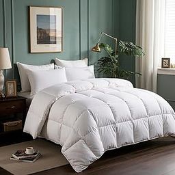 Serta Goose Feathers Down Fiber Comforter King Size Duvet Insert,100% Cotton, Hotel Luxury Hypoallergenic Comforter All Season Medium Warmth 106 x 90 in White-picture-14