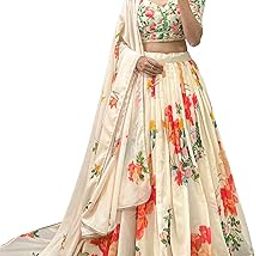 Womens Georgette Lehenga Choli Lehenga(Stitched), Blouse(Unstitched) Cream Free Size-image-28
