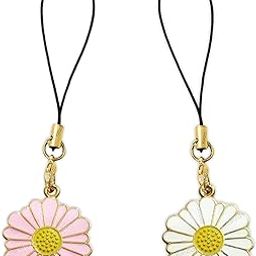 Pack of 2 Lucky Daisy Cute Flower pendant enamel phone charms gold aesthetic for girls women backpack hanging Lanyard thread rope keychain ring necklace bracelet thread Ornament Smart combo-17