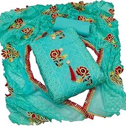 Women's Embroidered Pure Cotton Salwar Suit Dress Material With Dupatta Set (DN-A D)-picture-4
