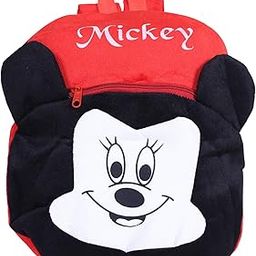 Disney Mickey Plush Backpack|2 Compartment Velvet School Bag|Lower Side Mickey Face Haversack for Travel,School with Zipper (Red)-picture-25