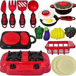 HARRY & JAMES® 19 Pcs Portable Cooking Play Set Kitchen with Cookware Pots and Pans Cooking Utensils Cutting Vegetables & Fruits Pretend Role Play Toys Kitchen Set for Kids,Boys,Girls,Childrens-16