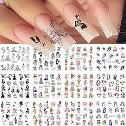 S.A.V.I 12 Sheets Girl Face Nail Art Stickers - Trendy Water Transfer Decals with Butterfly, Floral & Cartoon Designs | DIY Manicure Nail Decorations | Easy to Apply, Long-Lasting for Women & Girls-image-10