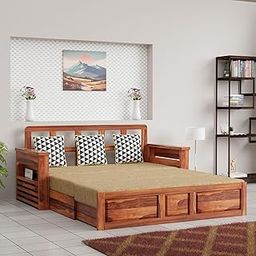 Krishna Wood Decor Solid Sheesham Wood Convertible 3 Seater Sofa Cum Bed with Headboard and Storge Armrest, Folding Dubole Bed for Home Living Guest and Office Areas-image-63