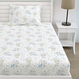haus & kinder 100% Cotton 200TC Wrinkle Free Printed Single Fitted Bedsheet for Kids - 1 Pc Single Bed Elastic Fitted Bedsheet with 1 Pillow Cover | Savanna | Multicolor | Washable | 198 X 91 X 30 CM-picture-12