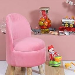 Smartkart Ottoman Kids pouffe Small Stool for Baby Chair Study Table Stool for Kids Room Baby Sofa Stepstool Children Cartoon Wooden Chair, 14x26 Inch, Baby Pink-image-32