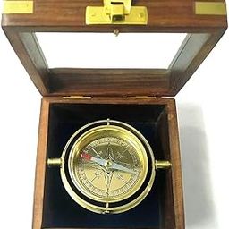 Antique Nautical Handmade Ship Compass in Rose Wood Box, Vintage Nautical Gift & Decor Home, Office-picture-10