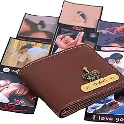 Thebaegift Men's Personalized Wallet with 9 mini Photos I Customized Slim Stylish Leather Purse with Name I Unique Birthday Anniversary Gift for Men Boy Love Husband Employees Clients (Brown)-10