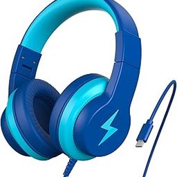 Candy Bila Kids Headphones, Wired Headphones for Kids with Microphone, 85/94dB Volume Limiter Headphones with Sharing Jack, Foldable Headphones for Online Study, Pure Blue-TypeC-image-88