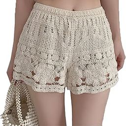 Women's Anti-Exposure Wide-Leg Bohemian Hollow Out Crochet Knit High Waist, Beach Shorts DN5026-image-93